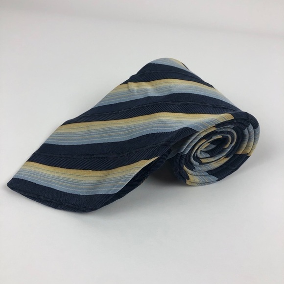 Robert Villini Mens Tie, Black Gold Stripped Silk - Picture 2 of 6